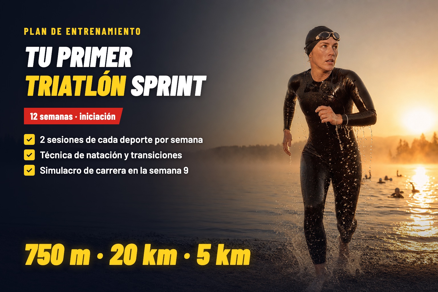 Plan de triatlón sprint para principiantes — 12 semanas